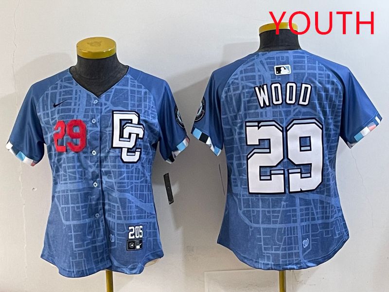 Youth Washington Nationals #29 Wood Blue Joint Name 2025 Nike MLB Jersey style 6->youth mlb jersey->Youth Jersey